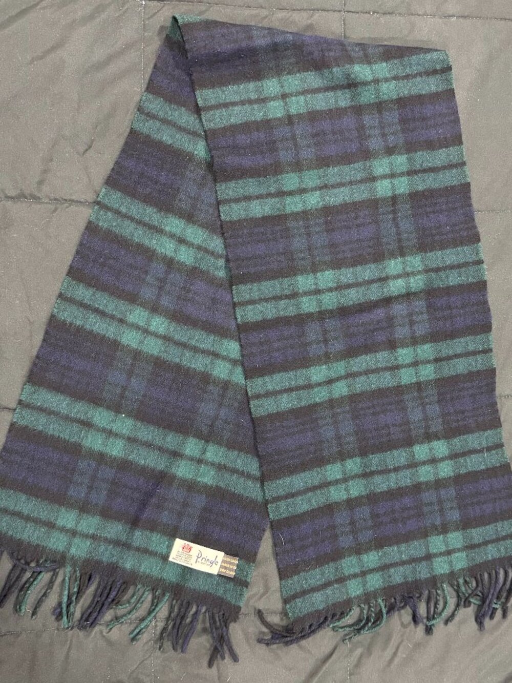 James Pringle Weavers Green Tartan 100% Cashmere Scarf